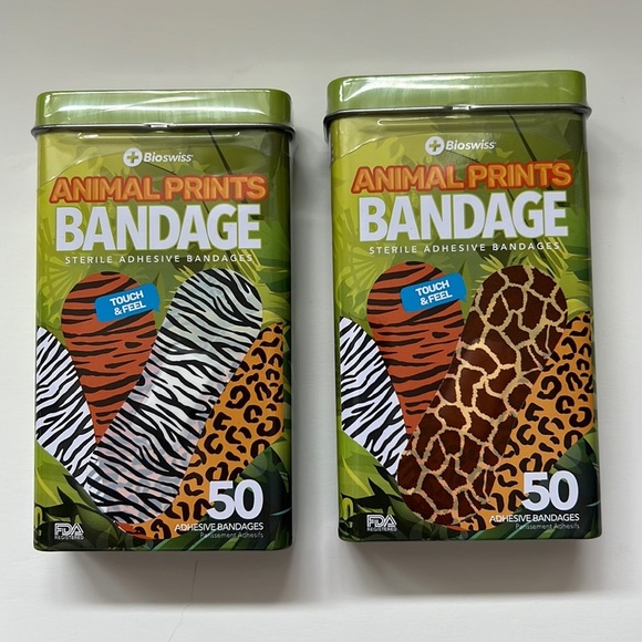 Set of 2 Bioswiss Animal Print Adhesive Bandages Tin Box 50 count each - Picture 1 of 4